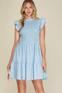 Sally Women's Smocked Bodice Dress- Blue