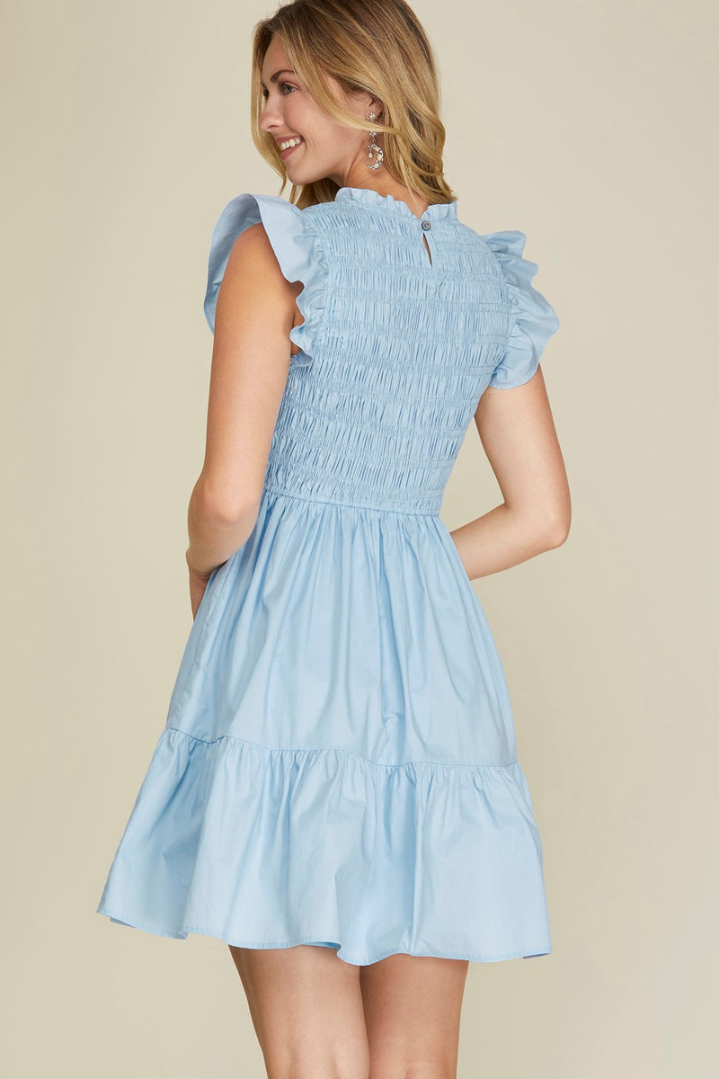 Sally Women's Smocked Bodice Dress- Blue