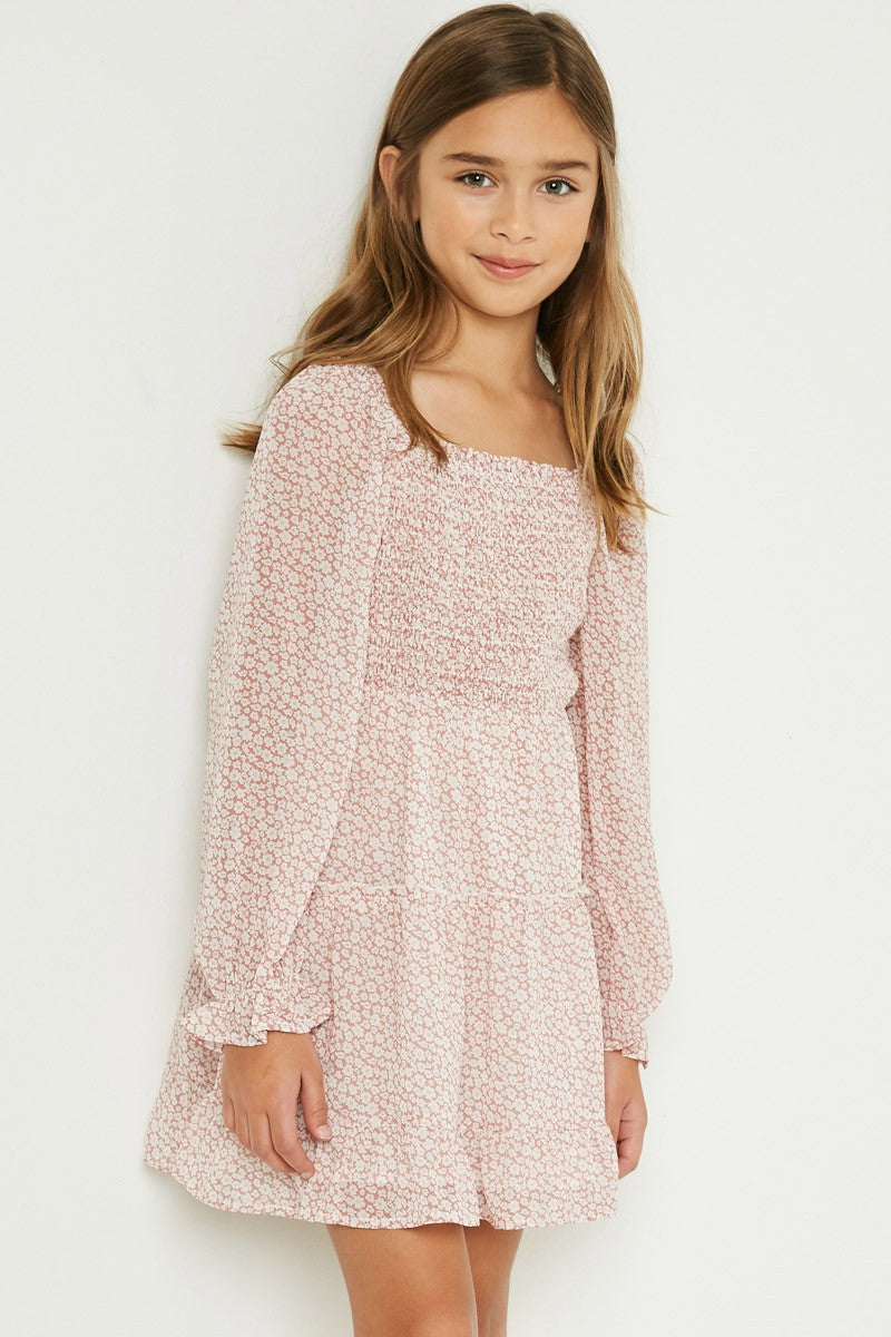 Melanie Youth Smocked Floral Mini Dress