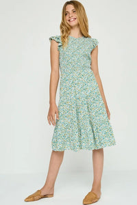 Audrey YOUTH Ditsy Floral Smocked Bodice Midi Dress *Final Sale*