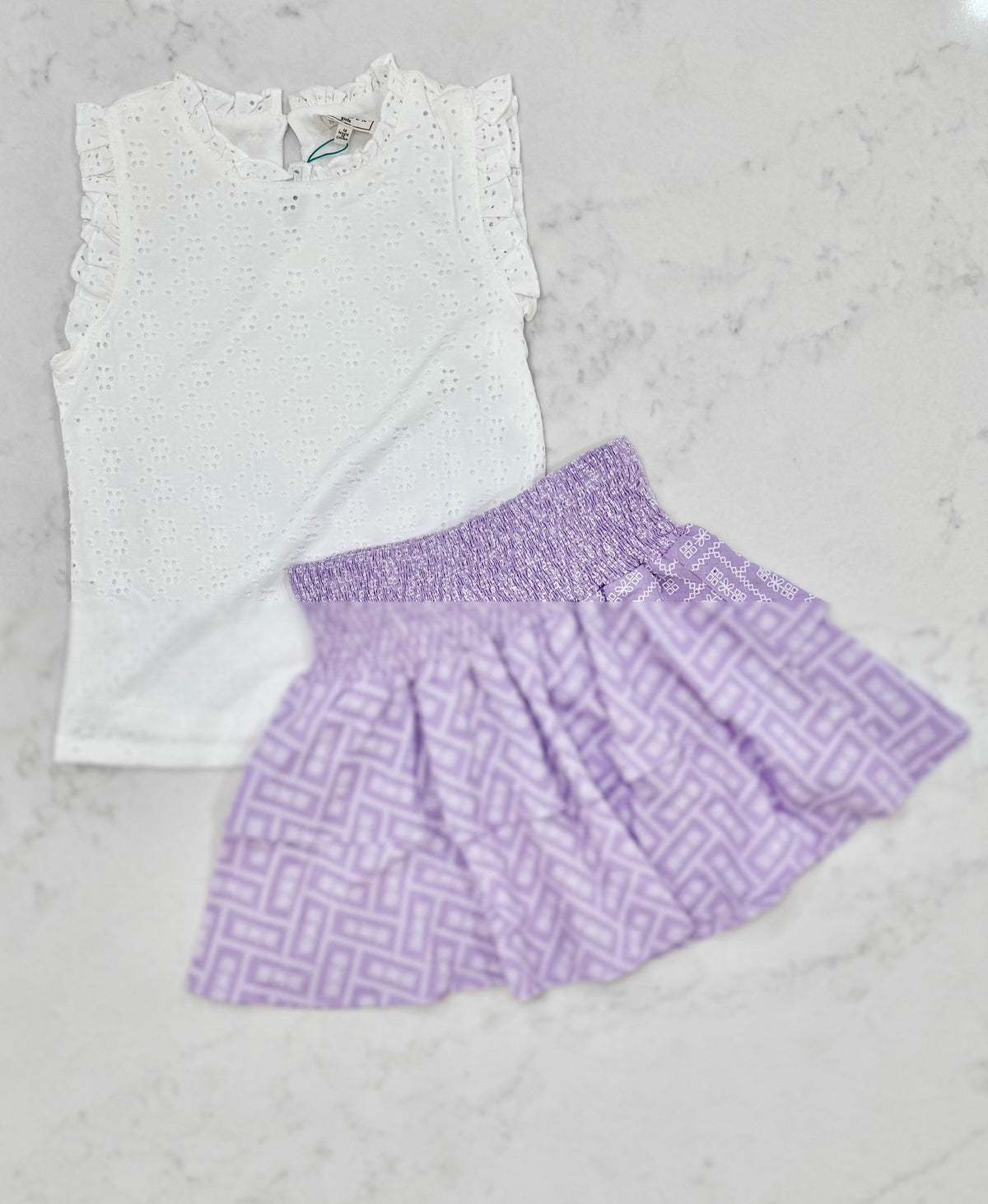 Lila YOUTH Smocked Waist Lilac Eyelet Skirt *Final Sale*