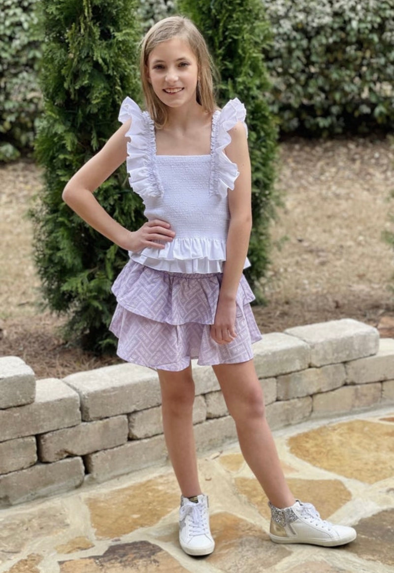 Lila YOUTH Smocked Waist Lilac Eyelet Skirt *Final Sale*