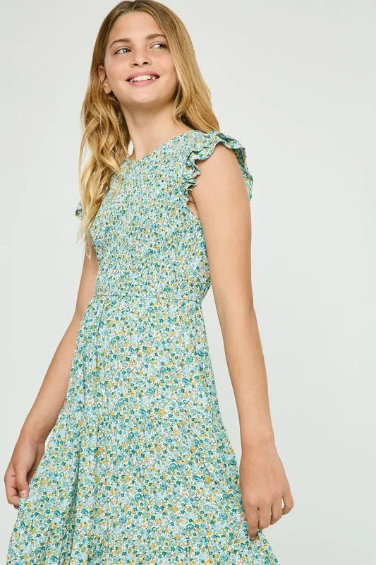 Audrey YOUTH Ditsy Floral Smocked Bodice Midi Dress *Final Sale*