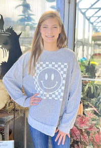 Sabrina Women’s Glitter Checkered Smiley Sweatshirt *Final Sale*