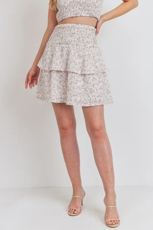 Ellie Ditsy Floral Smocked Waist Layer Skirt *Final Sale*