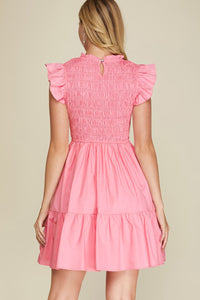 Sally Women's Smocked Bodice Dress- Pink
