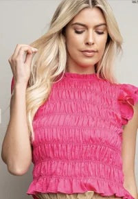 Poppy Women's Ruffle Sleeve Smock Top- Pink
