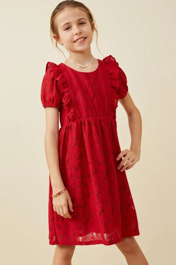 Finley YOUTH Lace Ruffled Short Sleeve Dress