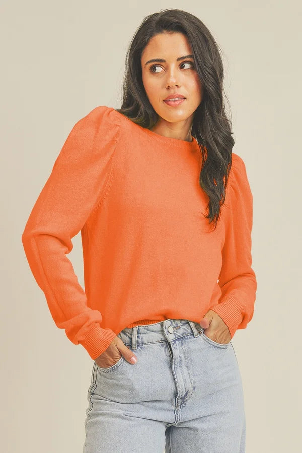 Marilyn Puff Sleeve Pullover Tangerine