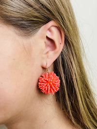 Orange Pom Drop Earrings *FINAL SALE*