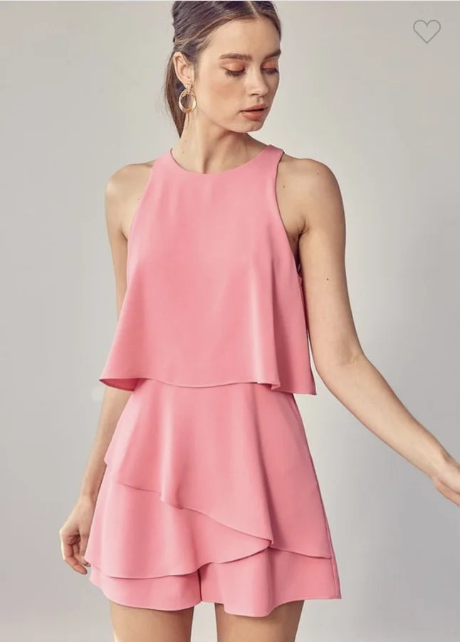 Addison Layered Romper- Pink *Final Sale*