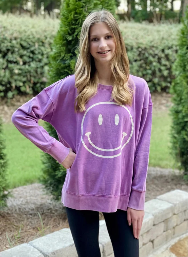 Savannah Smiley Face Mineral Washed Pullover