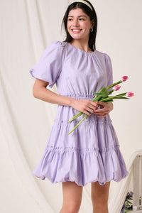 Grayson Women's Balloon Sleeve Bubble Hem Mini Dress- Lavender