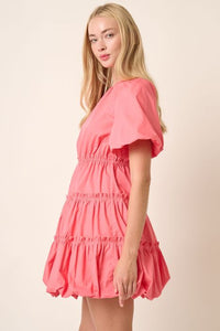 Grayson Women's Balloon Sleeve Bubble Hem Mini Dress- Pink