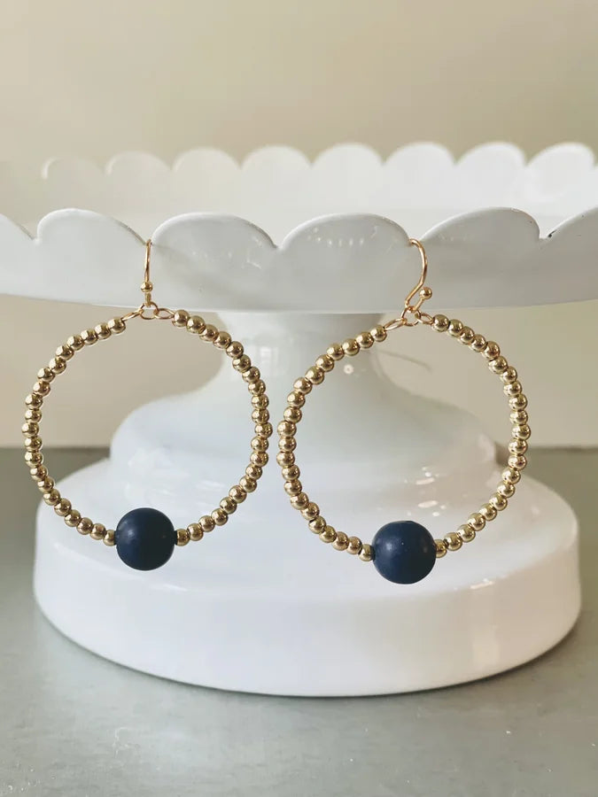 Navy and Gold Bead Hoop Earrings *Final Sale*