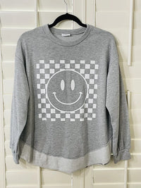 Sabrina Women’s Glitter Checkered Smiley Sweatshirt *Final Sale*