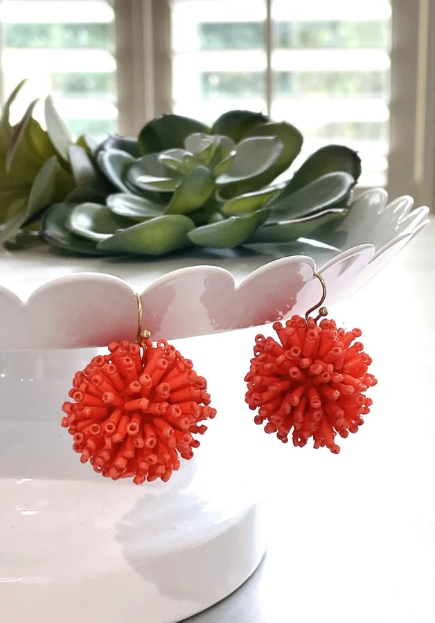 Orange Pom Drop Earrings *FINAL SALE*