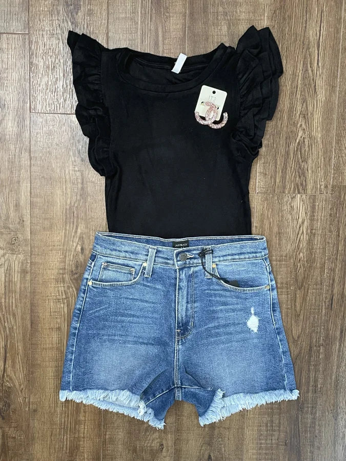 Just Black High Rise Frayed Denim Short