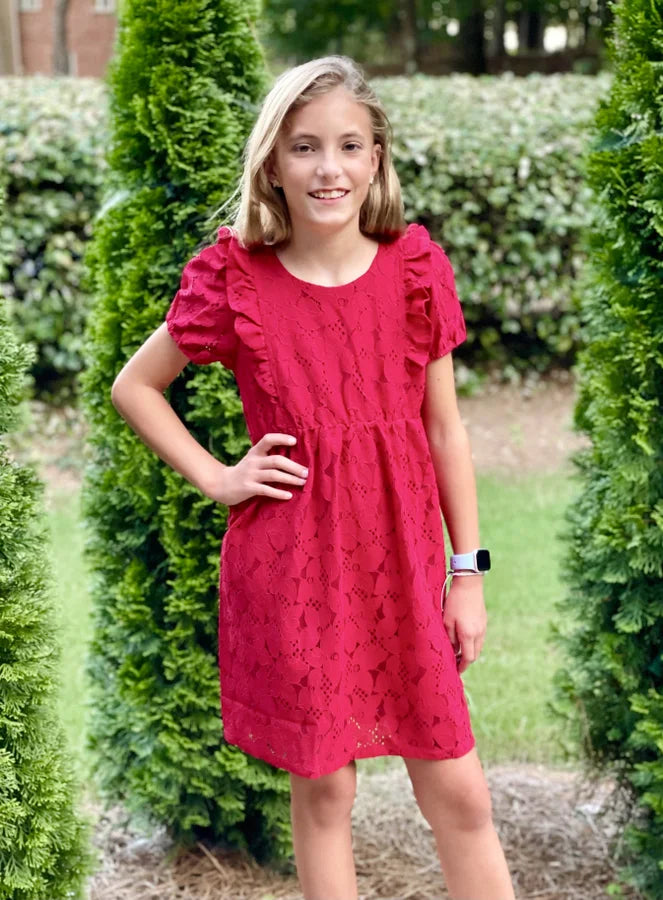 Finley YOUTH Lace Ruffled Short Sleeve Dress